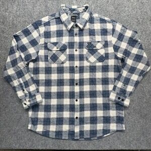 RVCA Mens XXL Blue White Plaid Flannel Button Down Long Sleeve Shirt Regular Fit